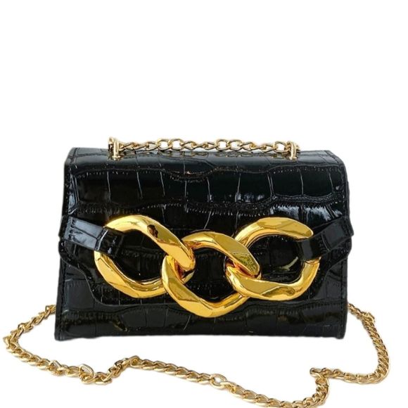 Crocodile Embossed Cross Body Bag Chain Detail - Picture 4 of 8